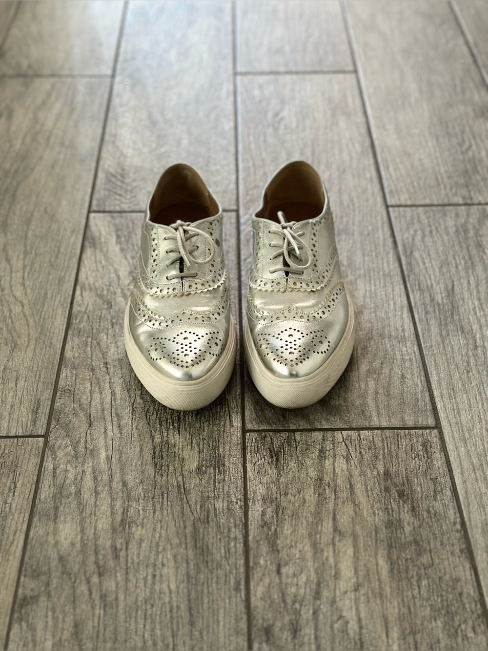 Women’s Metallic Wingtip Platform Oxfords - Silver